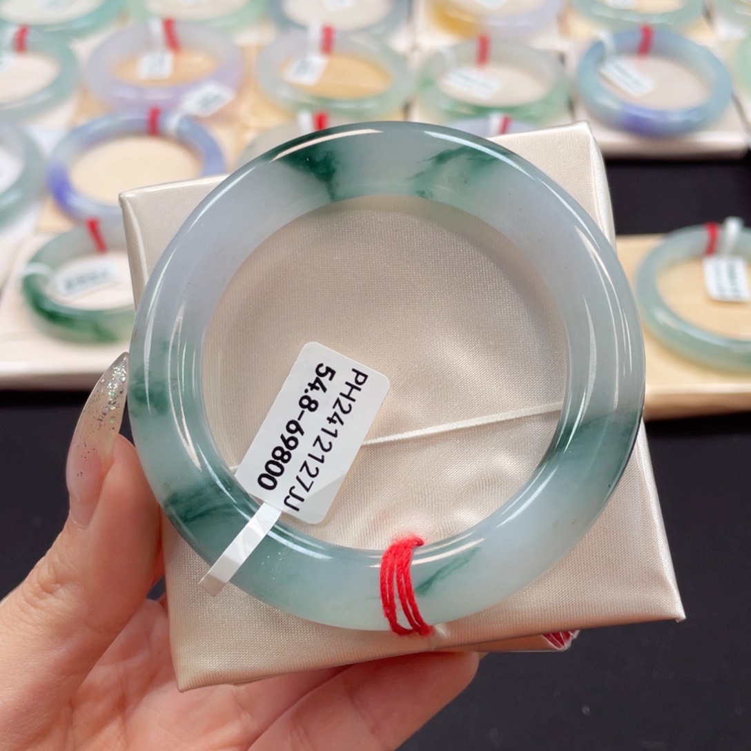 未镶嵌手镯翡翠54.8书香丹青水墨兰花45号