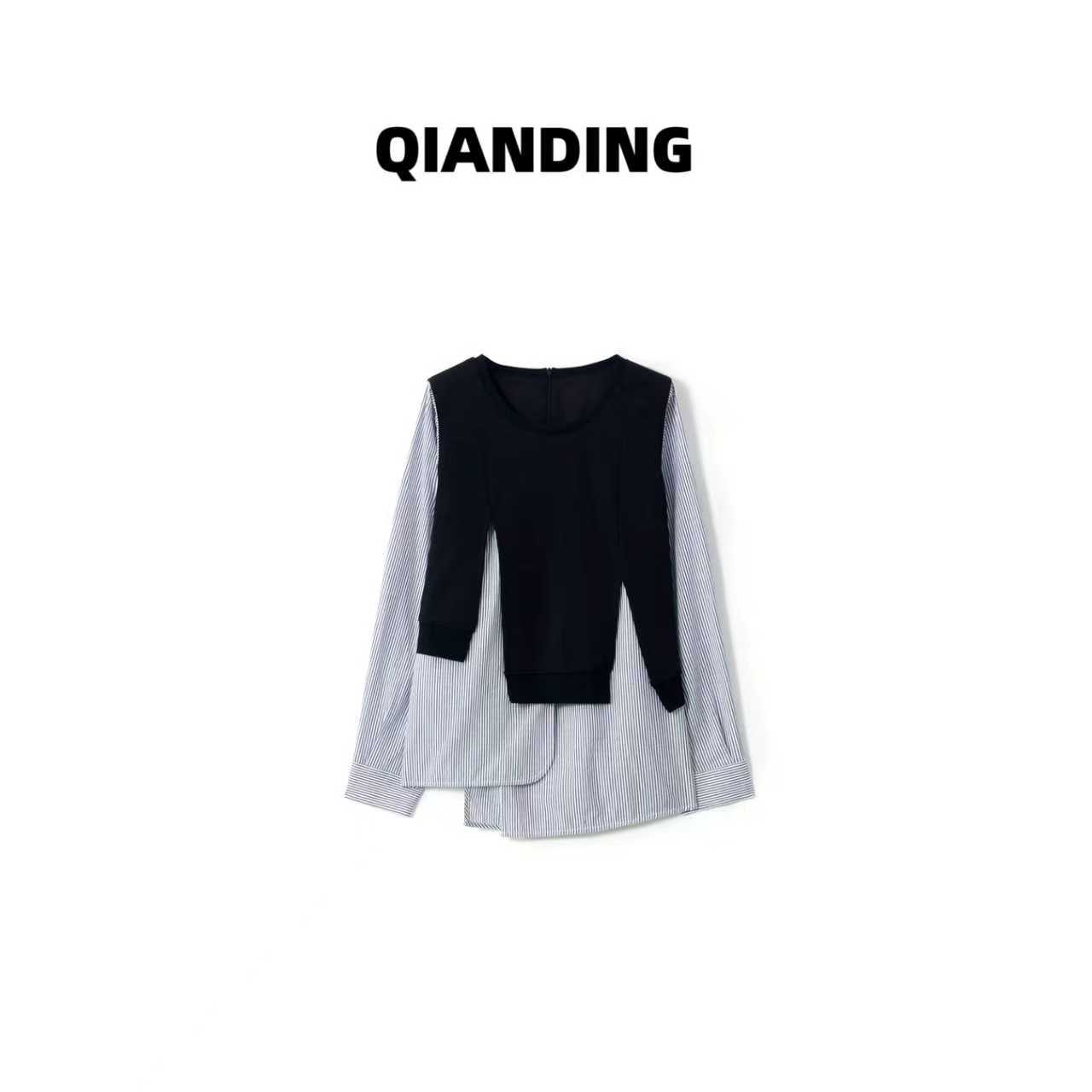 F【都市玩家】假两件不规则设计时尚百搭宽松一手长上衣F25777