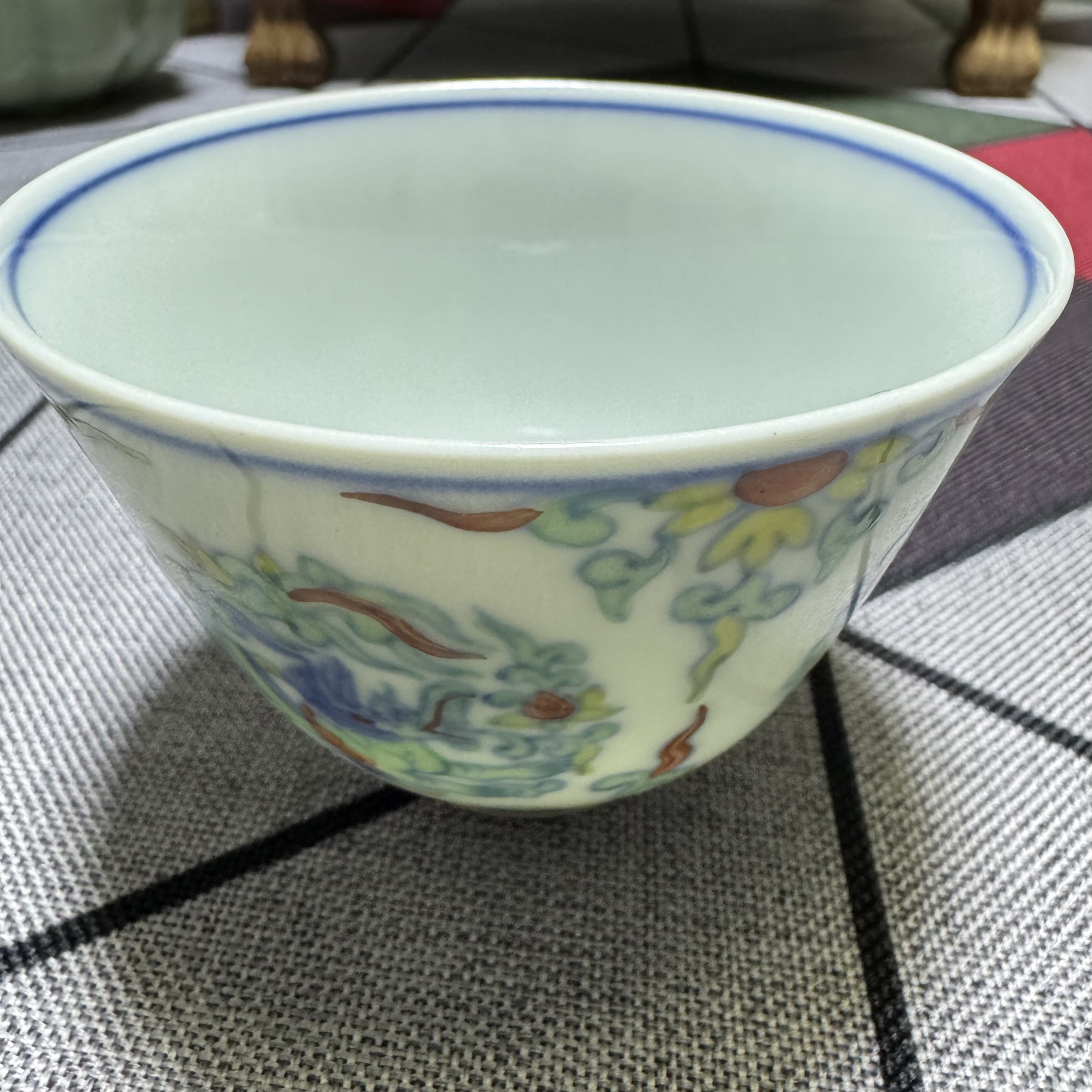 陶瓷工艺品，斗彩团龙纹手工小杯主人杯茶杯品茗杯