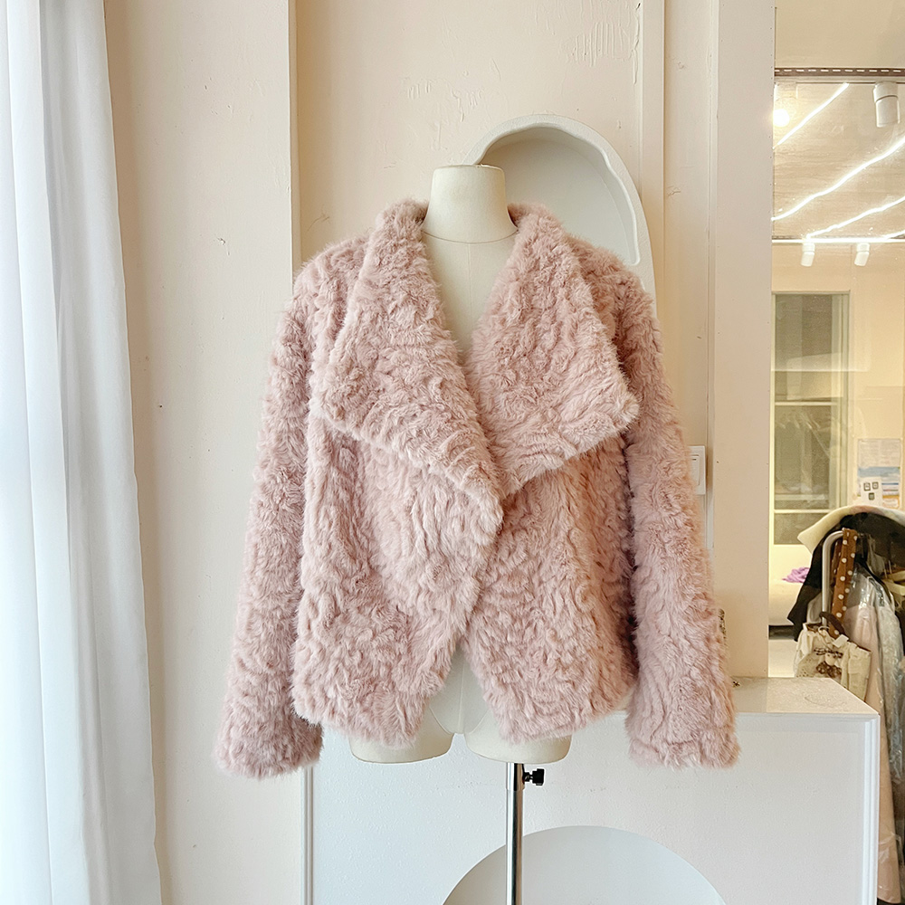 LHTE青青大码女装 冬款翻领环保草草毛毛大衣外套A5141粉色