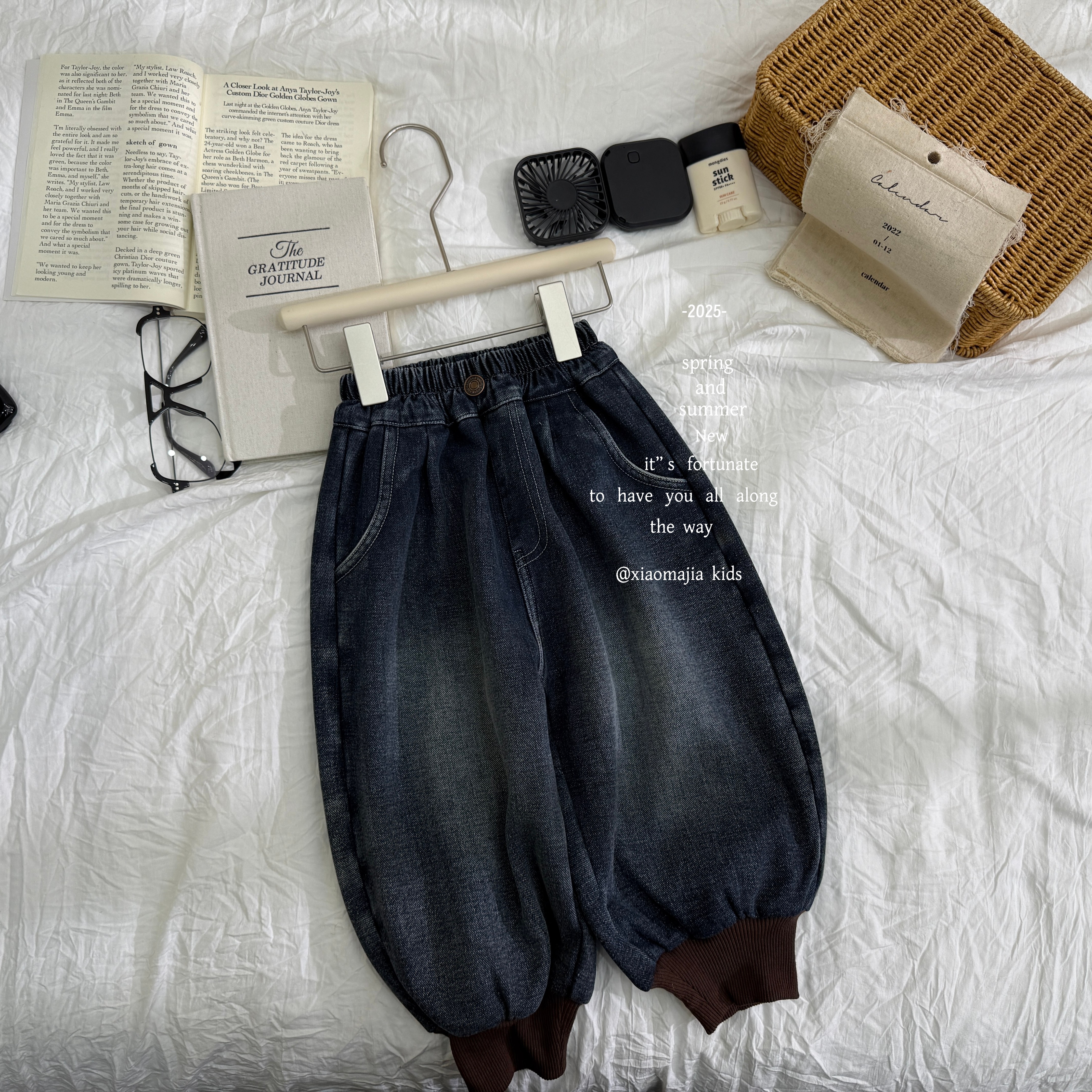 小马家2025冬款儿童加绒一体绒牛仔裤K-6712松紧脚口裤百搭男女