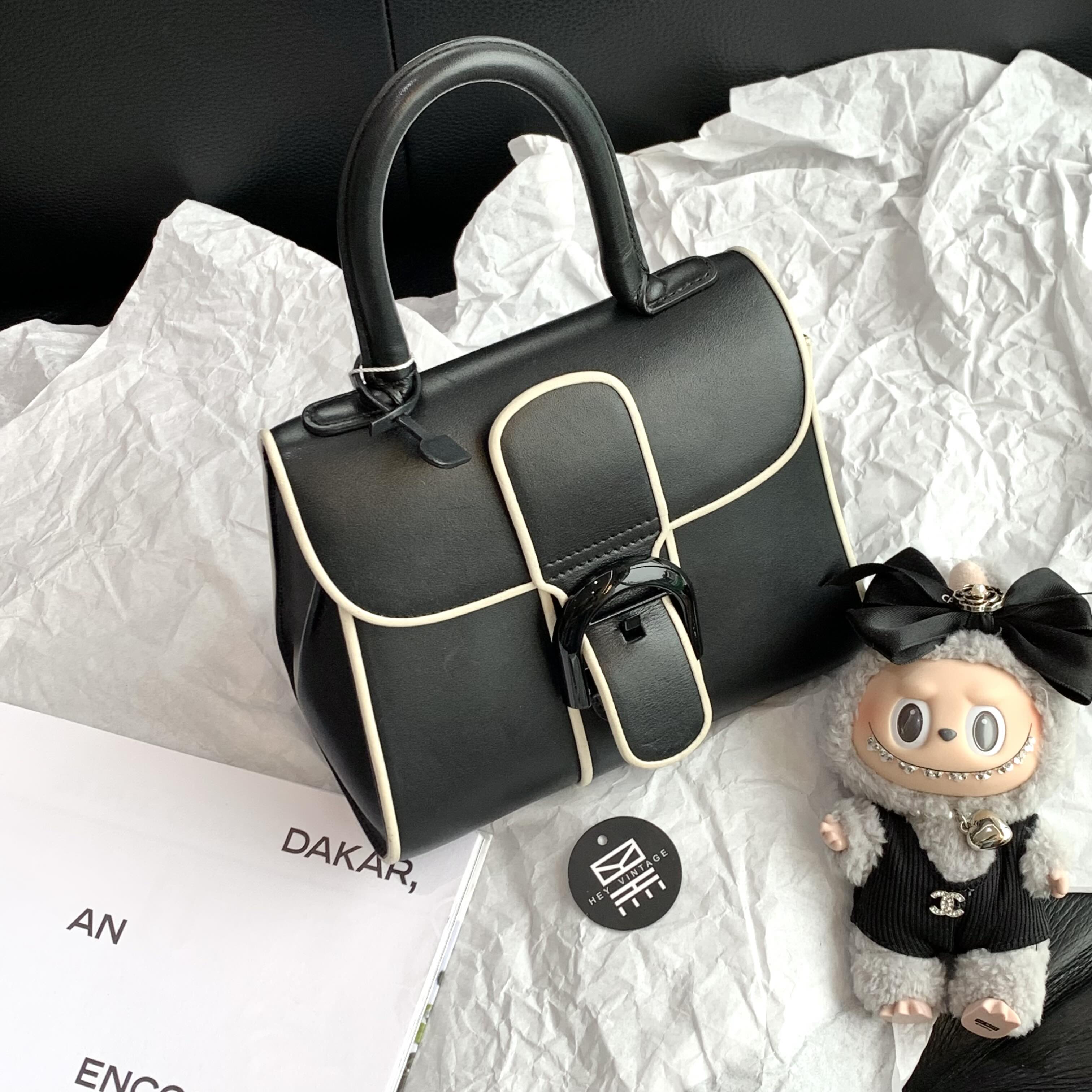 95新 Delvaux/德尔沃 展会外场 黑白小号brilliant手提包 20cm