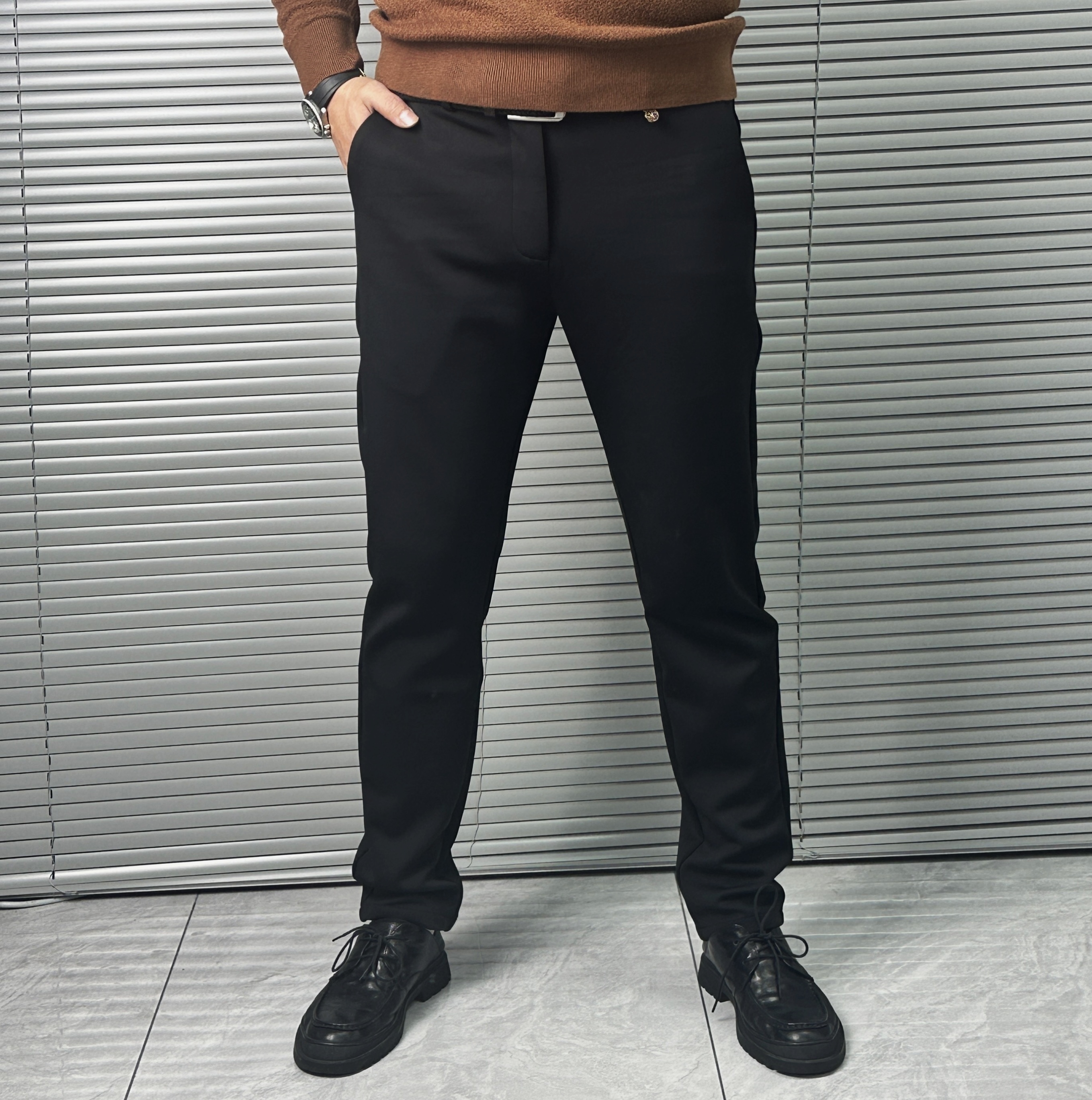 【巴尔赫】2025高端轻奢男士修身舒适黑色休闲裤3B258