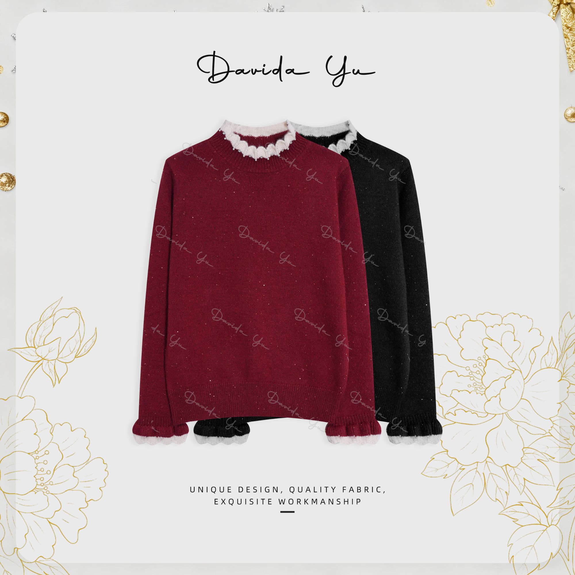 Davida Yu【木耳领毛衣】时尚百搭休闲半高领针织衫 27882