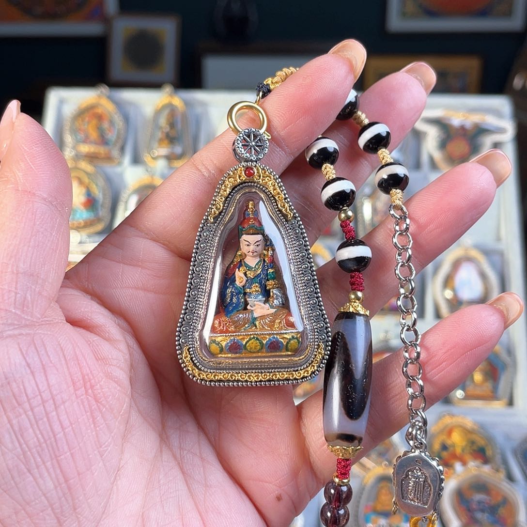 泥塑莲师手绘擦擦吊坠925银壳有绳有礼盒