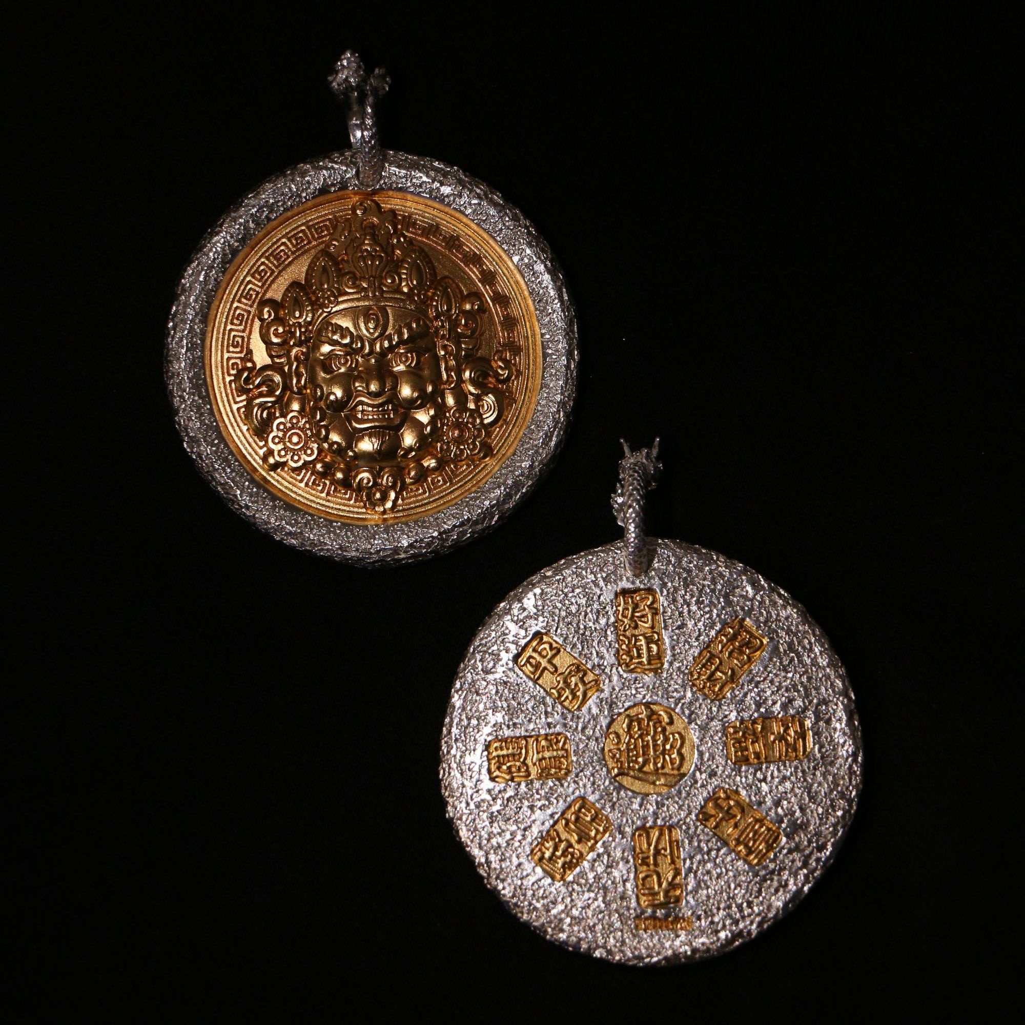 吊坠足银 【超大Promax】黄财神手工足银贴金重工古法镶嵌黑红绿白