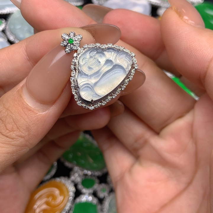 翡翠18K金镶嵌吊坠(不含链)
