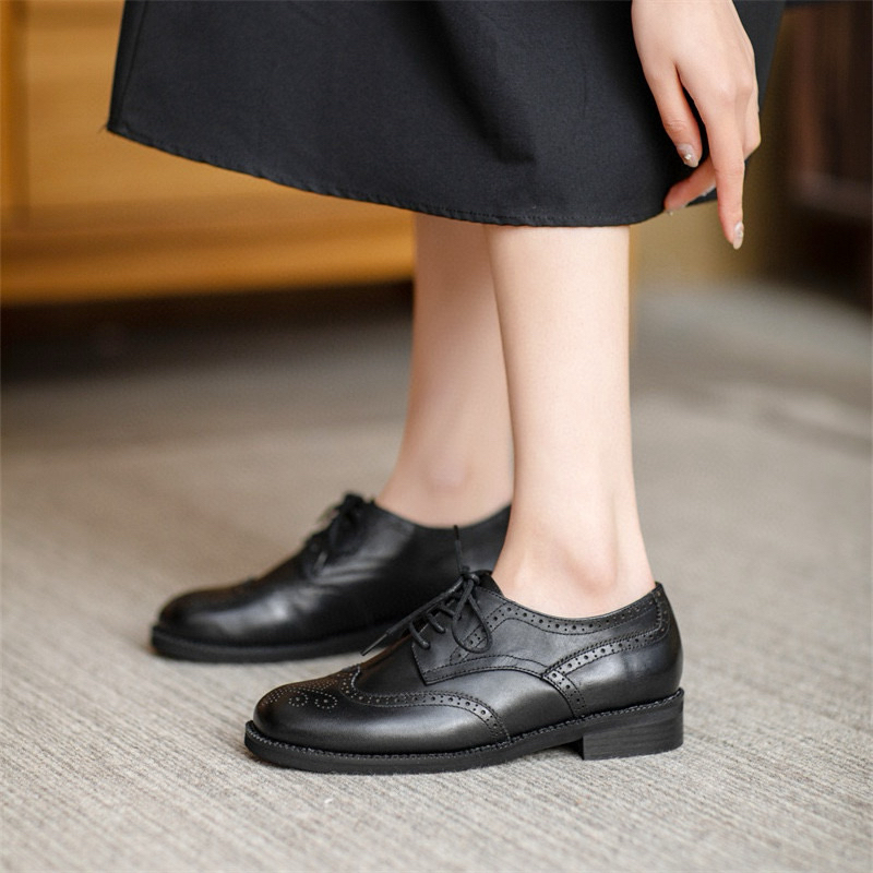 断码清货！0709头层牛皮布洛克单鞋