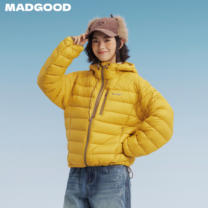 madgood马得工地日系休闲百搭撞色排骨连帽羽绒服MDGDWT14847