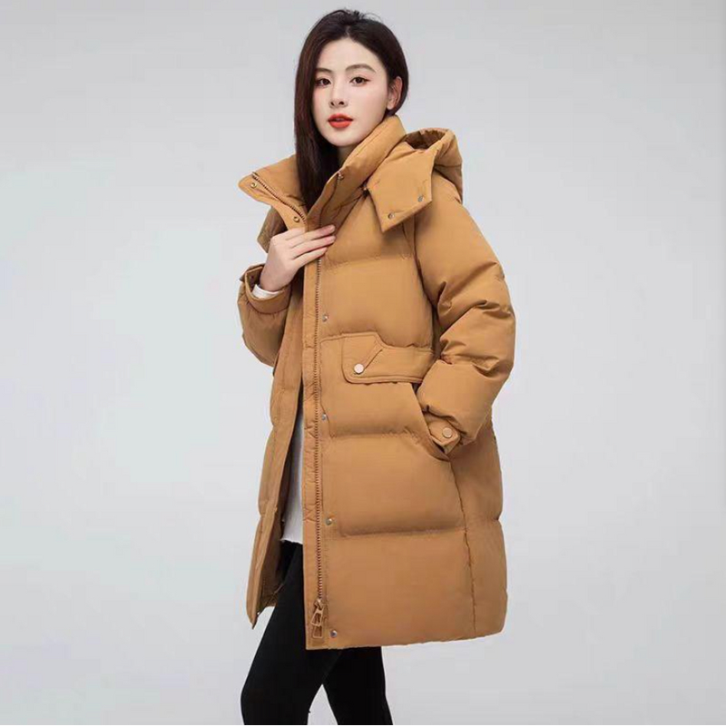 新款棉衣女中长款舒适宽松冬季女大码外套棉袄加厚棉衣帽子可拆卸