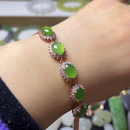 和田玉手链银S925镀金镶嵌