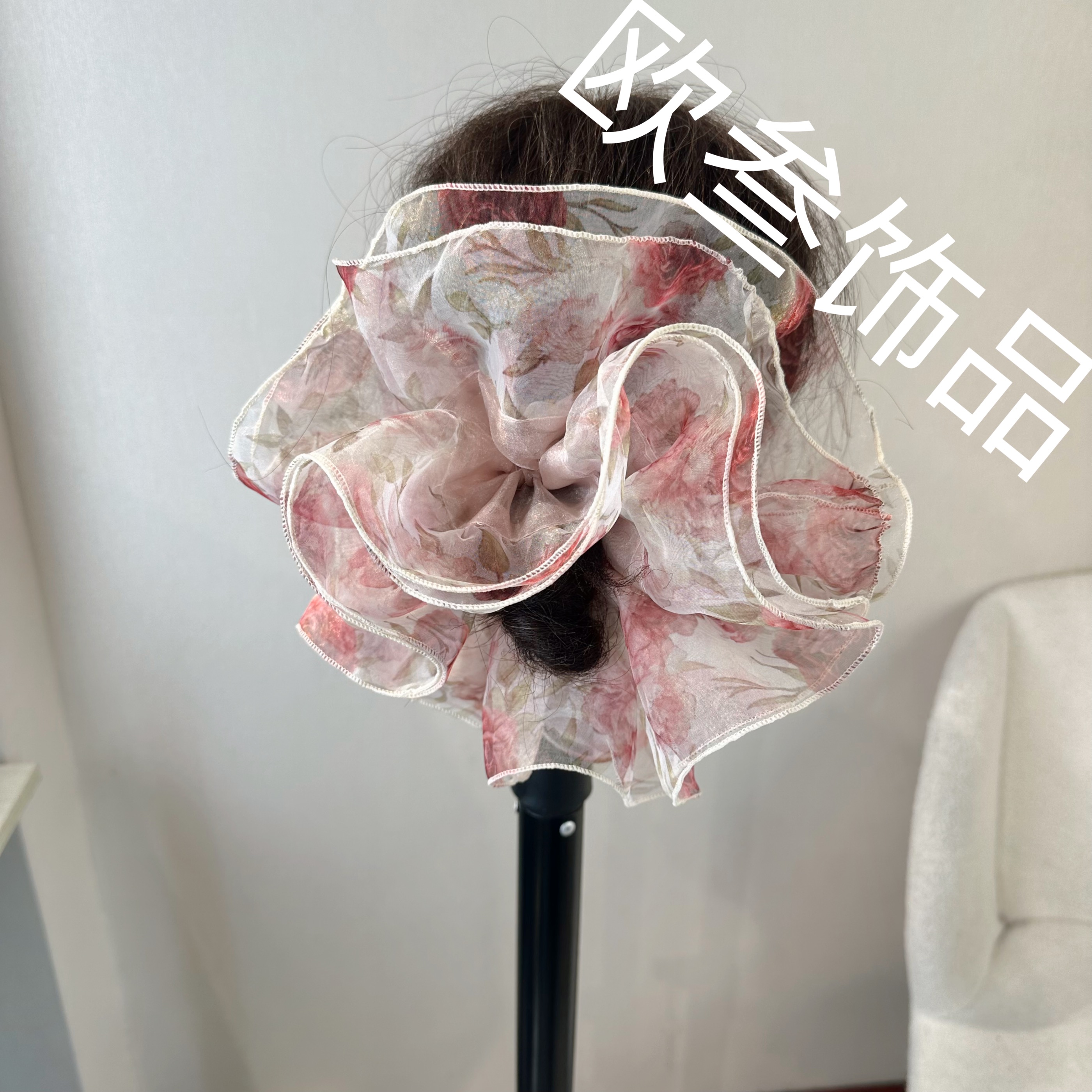 dcq700超大版褶皱碎花大肠圈发饰高级精致法式发饰手工