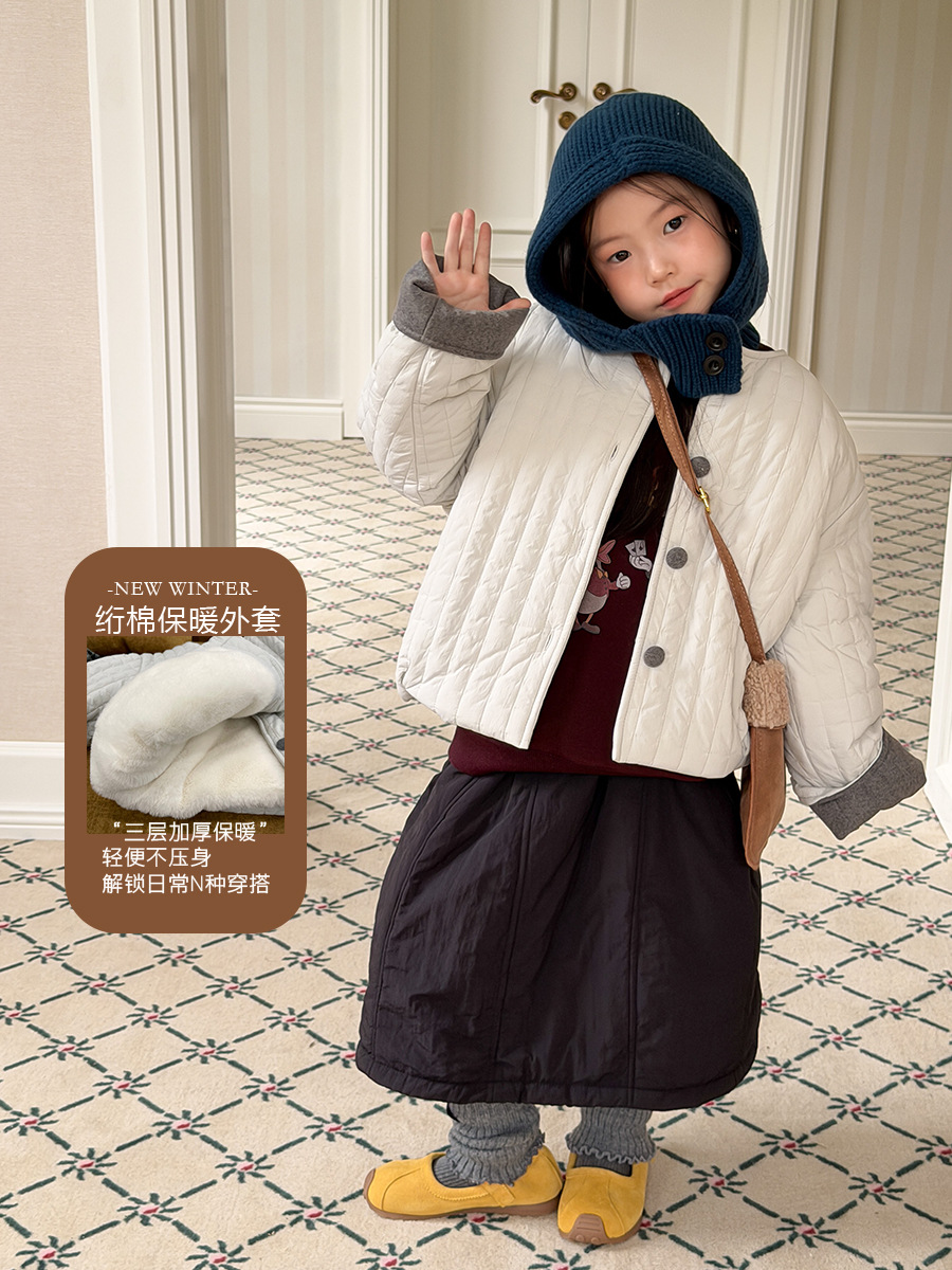 【秋冬棉服】女童气质绗棉保暖棉衣儿童锁温加绒加厚棉服外套25K003