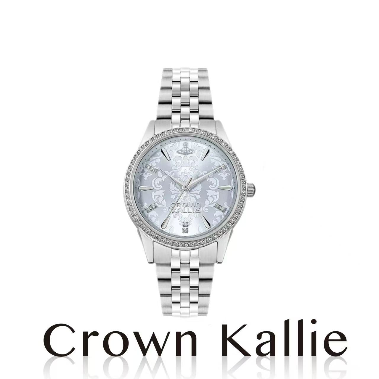 Crown Kallie-西太后联名同款浮雕涧石蓝满钻时尚女士腕表ck8142