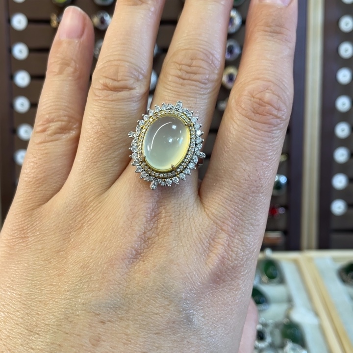 蛇纹石玉戒指银S925镶嵌