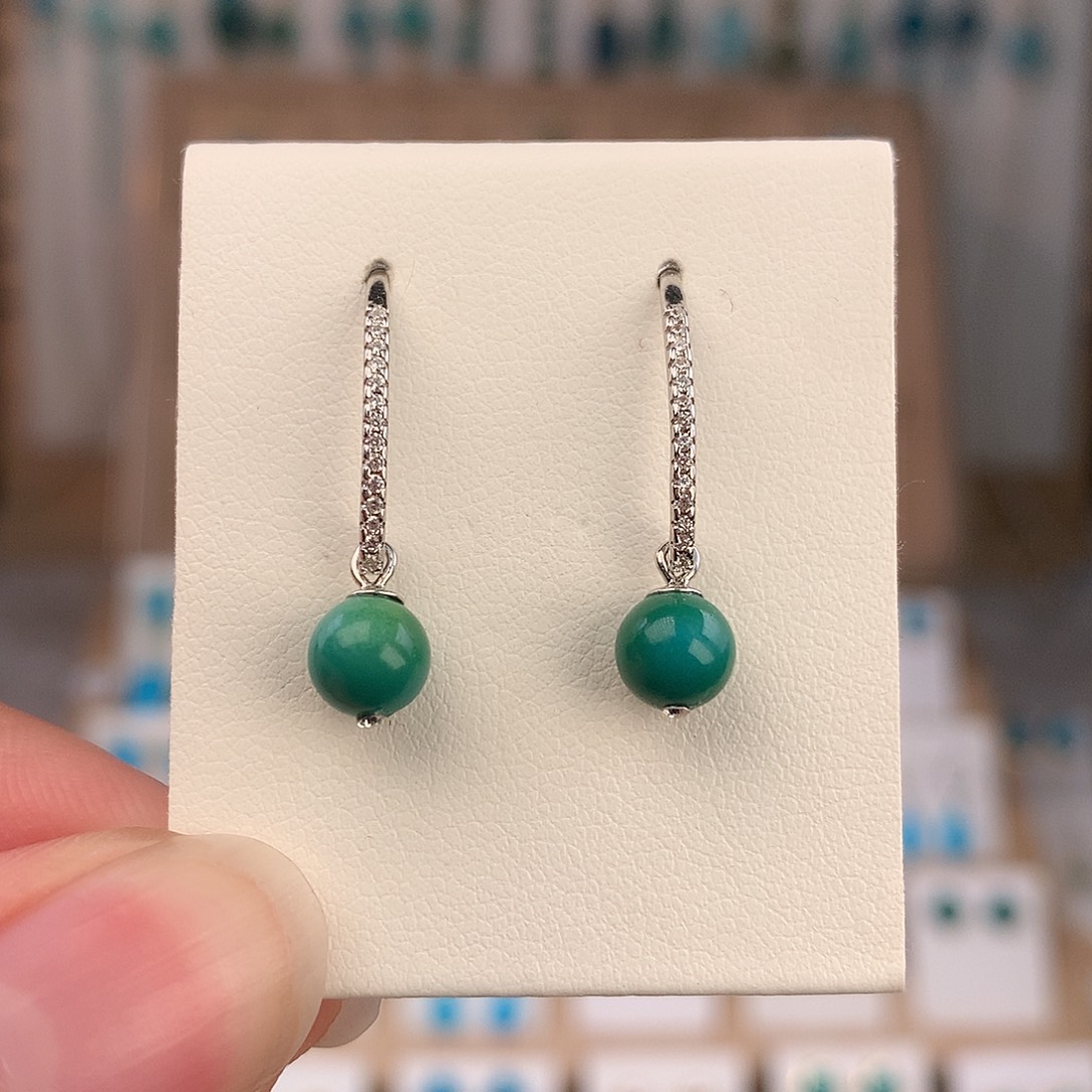 绿松石银S925镶嵌耳饰
