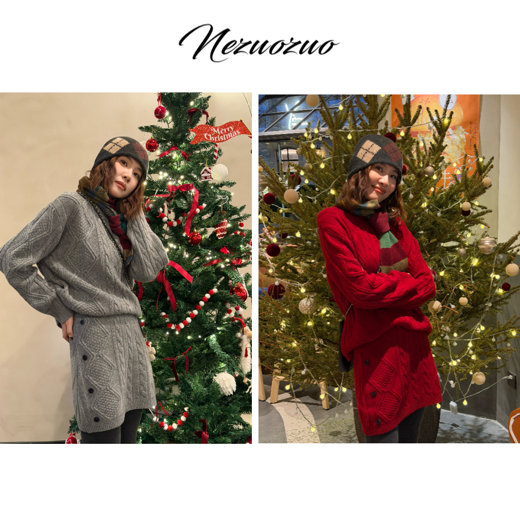 NEZUOZUO【新年套装】100%绵羊毛新年秋冬针织半裙套装