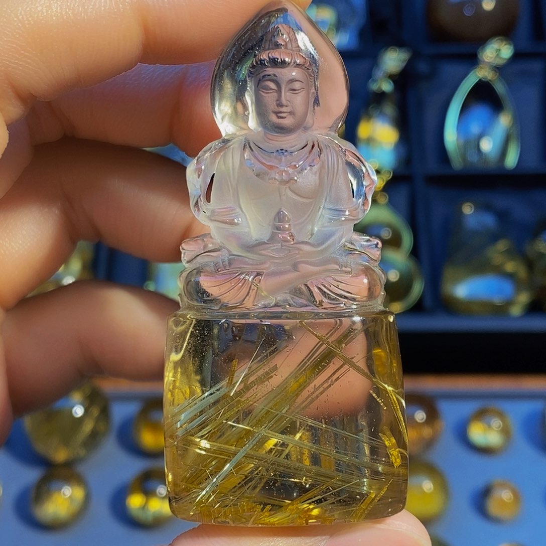 水晶摆件未镶嵌天然钛晶观音立体摆件