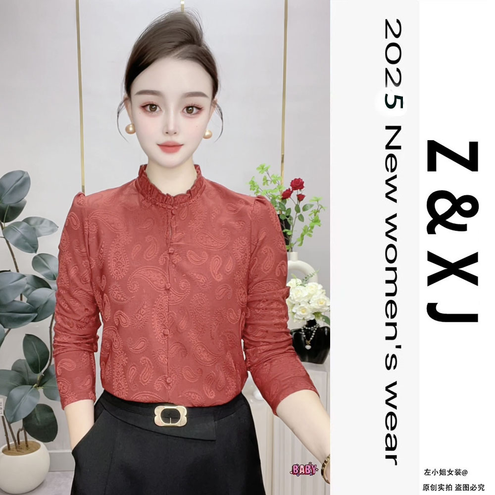 冬季新款时尚洋气一体绒衬衫显瘦减龄设计感提花百搭上衣