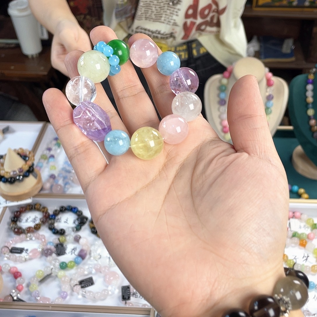 水晶手链银S925镀金镶嵌