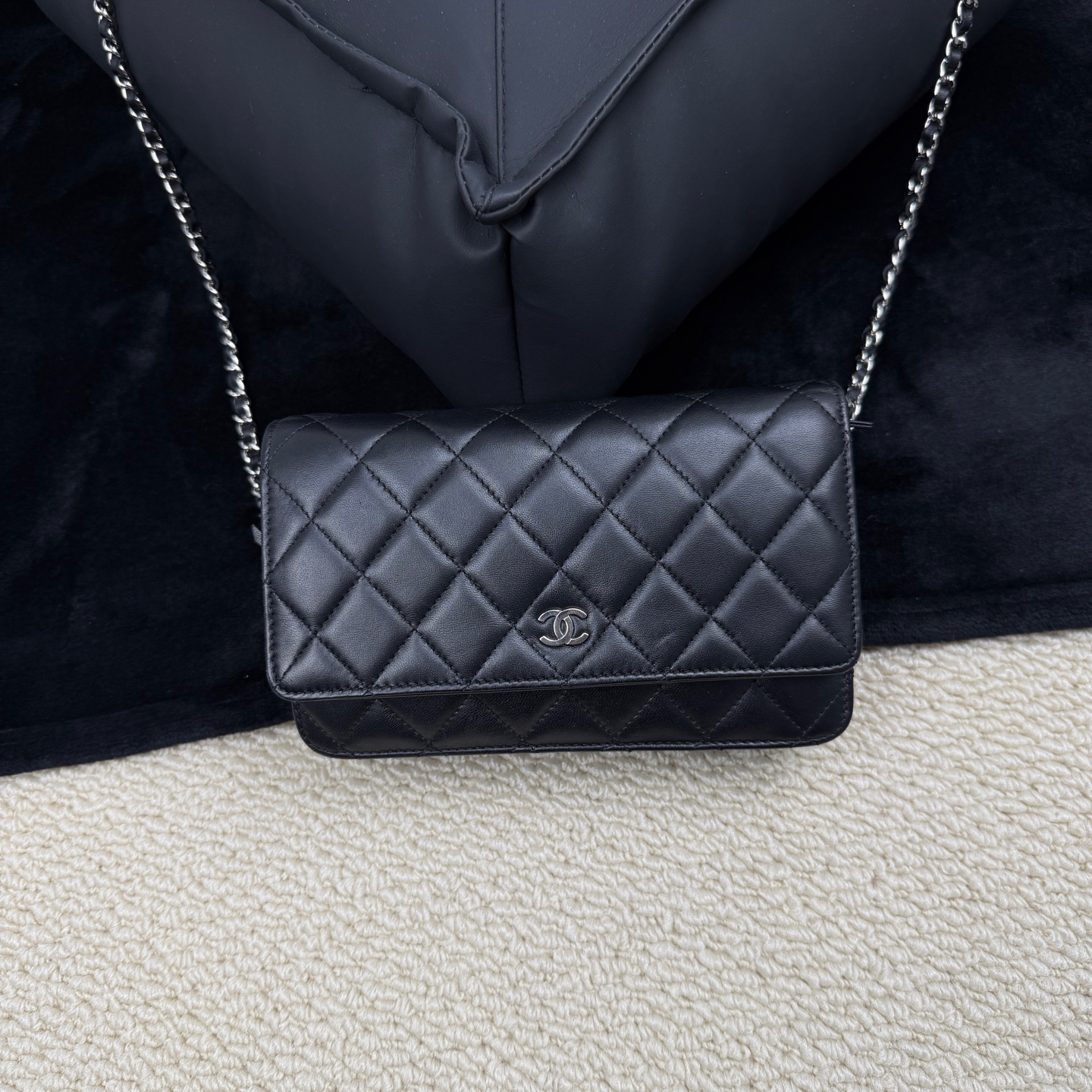 99新 Chanel/香奈儿 【文子姐专属】F91147/光面黑银woc单肩包/FB