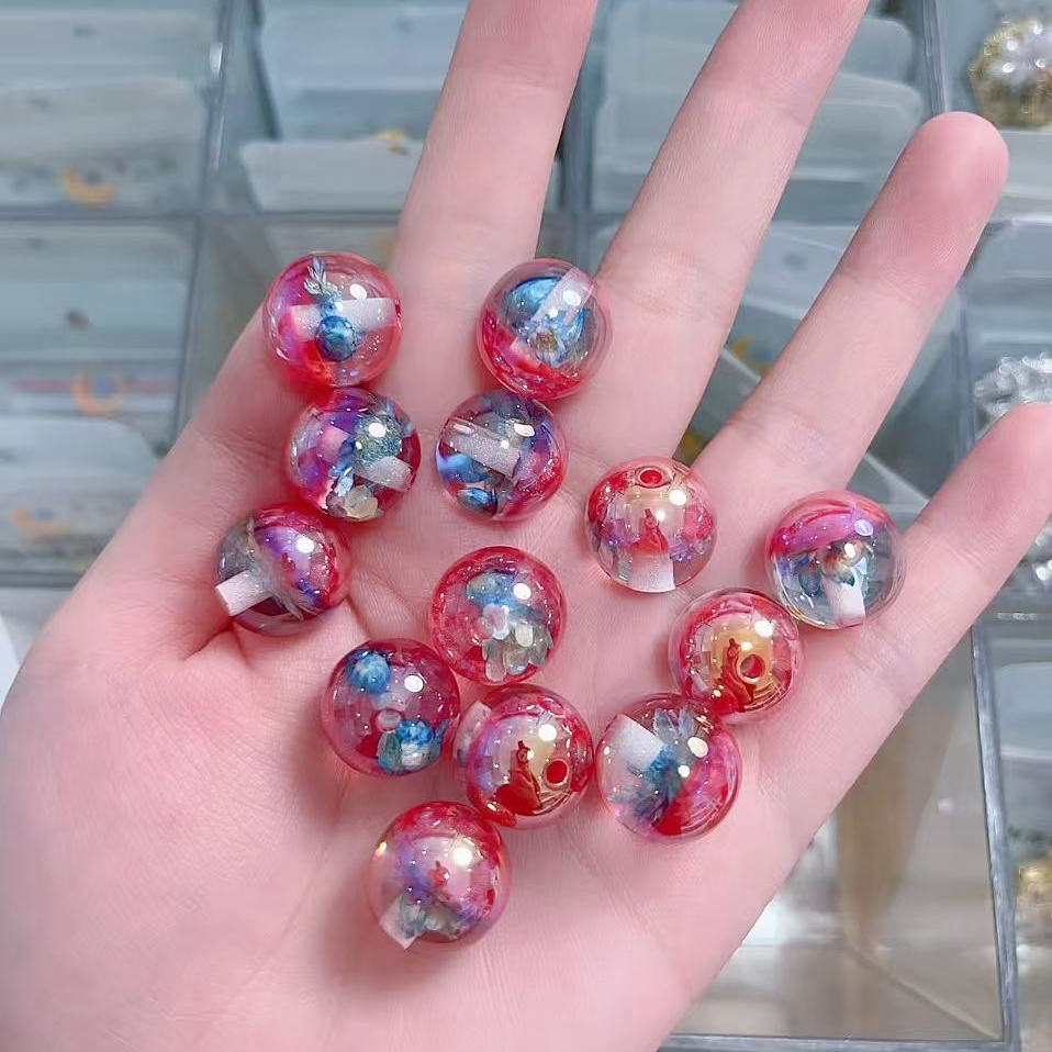 海蒂光变干花珠系列树脂通孔圆珠手机链DIY散珠子