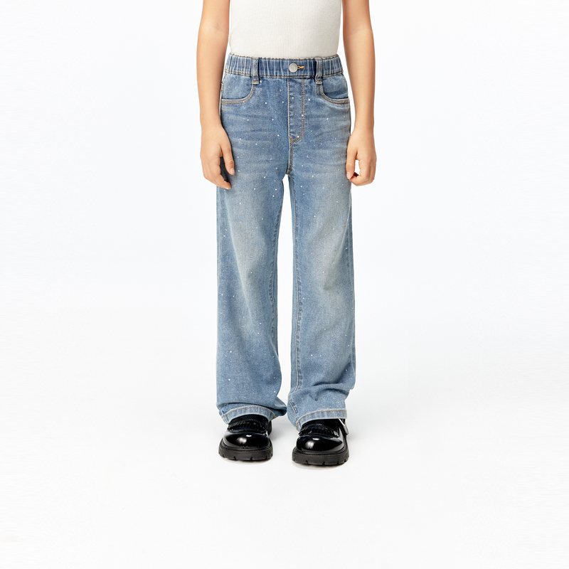 littlemoco童装25夏新款女童牛仔长裤甜酷复古喇叭裤#KBE2JEN002