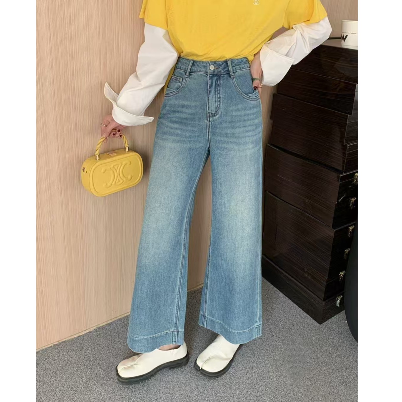 【苗姐衣橱】灵动风浅色阔腿牛仔山本裤97312