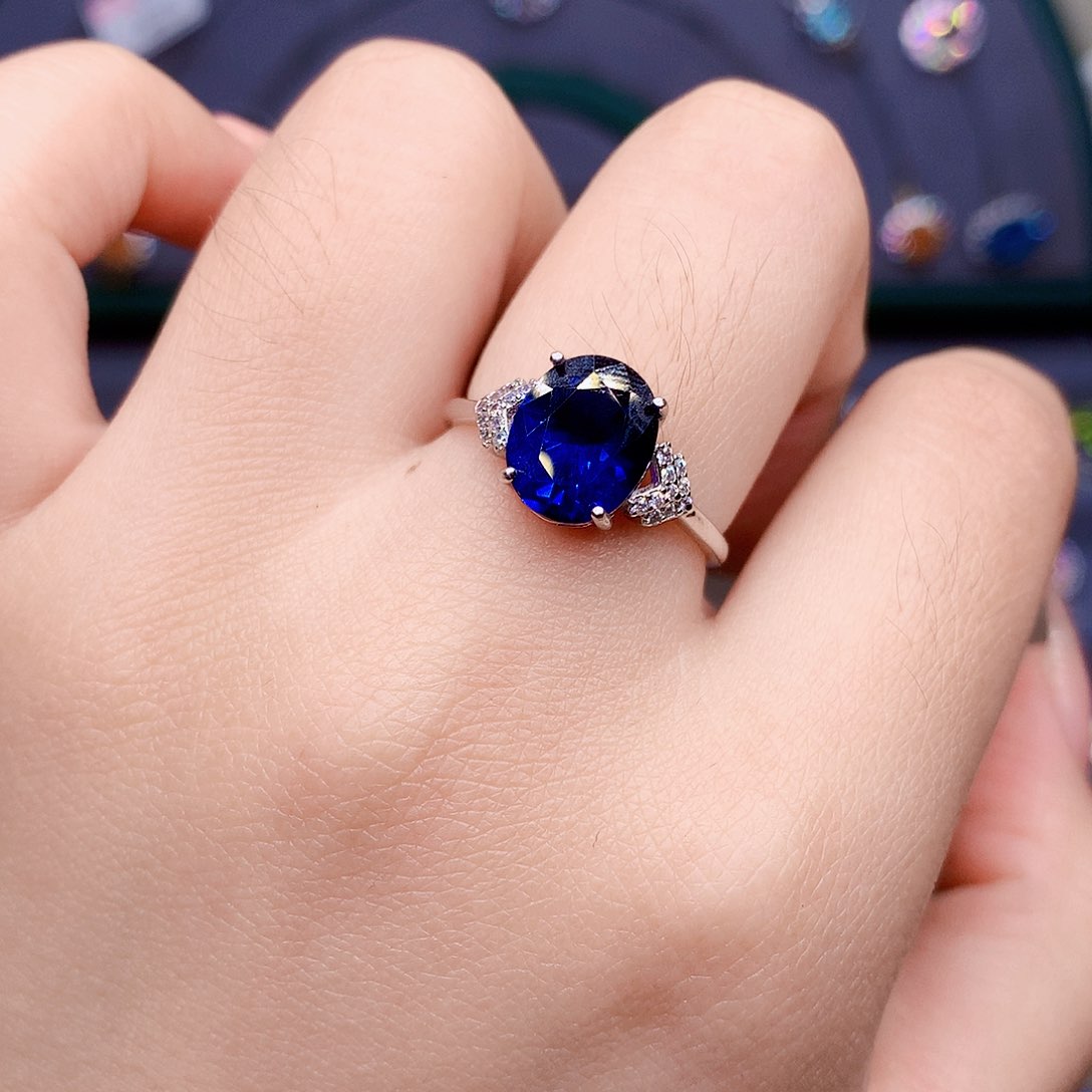 蓝宝石戒指银S925镶嵌