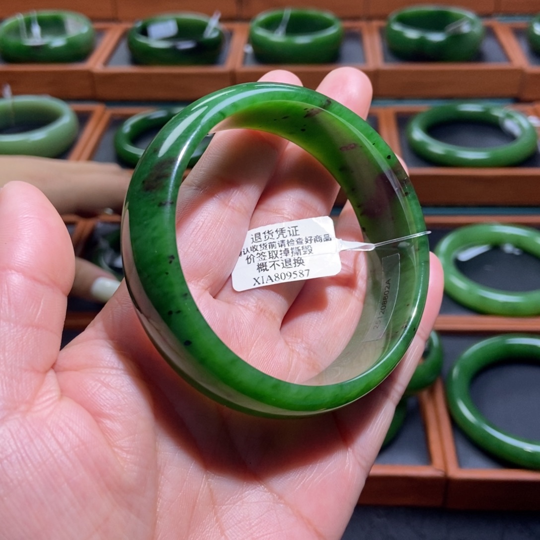 和田玉（碧玉）未镶嵌手镯辣绿5859