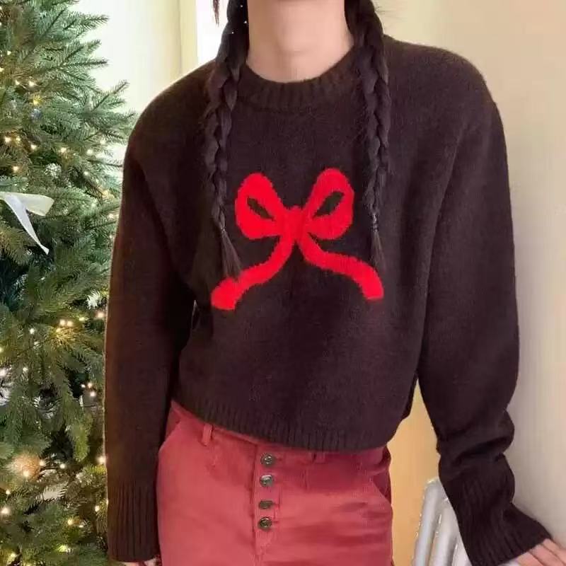 加厚蝴蝶结针织毛衣女秋冬新款时尚洋气减龄上衣#2813