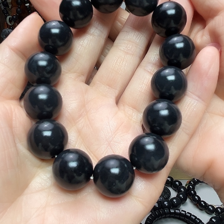 和田玉（墨玉）未镶嵌颈饰卡16圆珠福利款