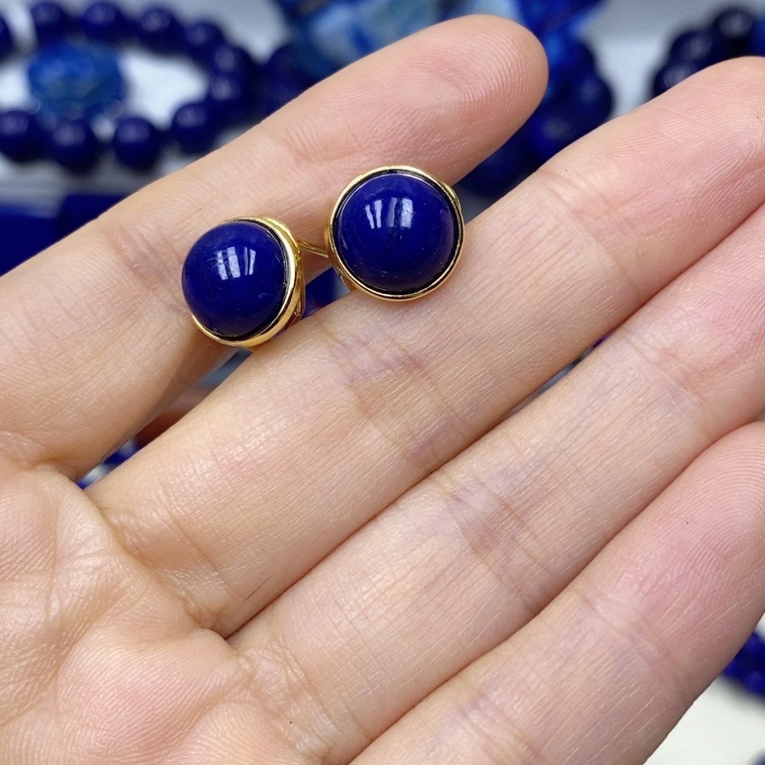 青金石耳饰银S925镀金镶嵌