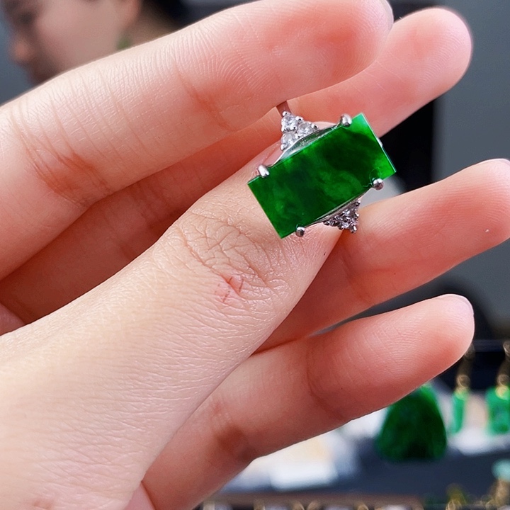 翡翠戒指银S925镶嵌饰品