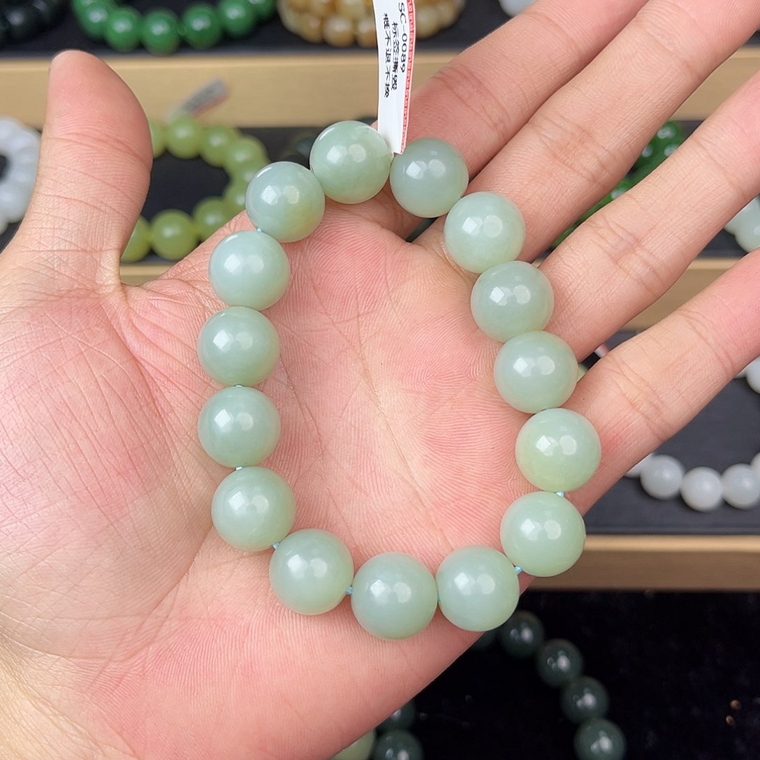 和田玉手串未镶嵌纯天然新疆和田玉且末天空蓝14mm