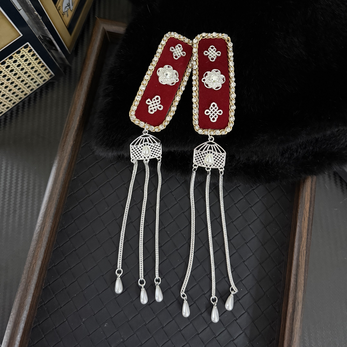 蒙古族元素民族风手工原创设计精致水钻流苏发卡