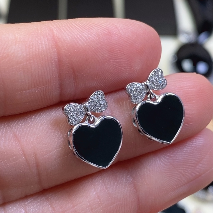 翡翠耳饰18K金镶嵌缅甸天然翡翠墨翠