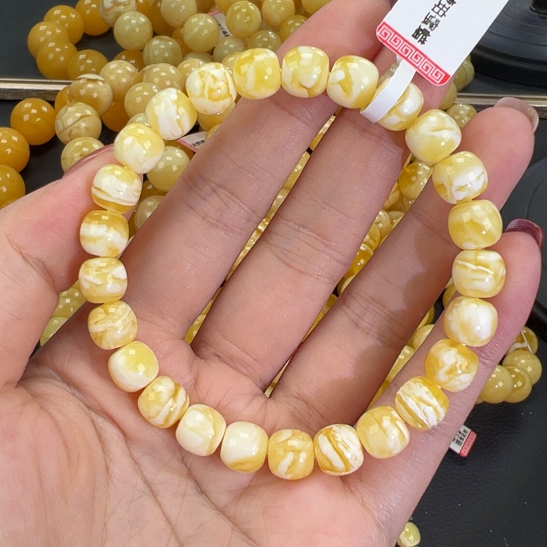 琥珀未镶嵌手链瓷白虎皮