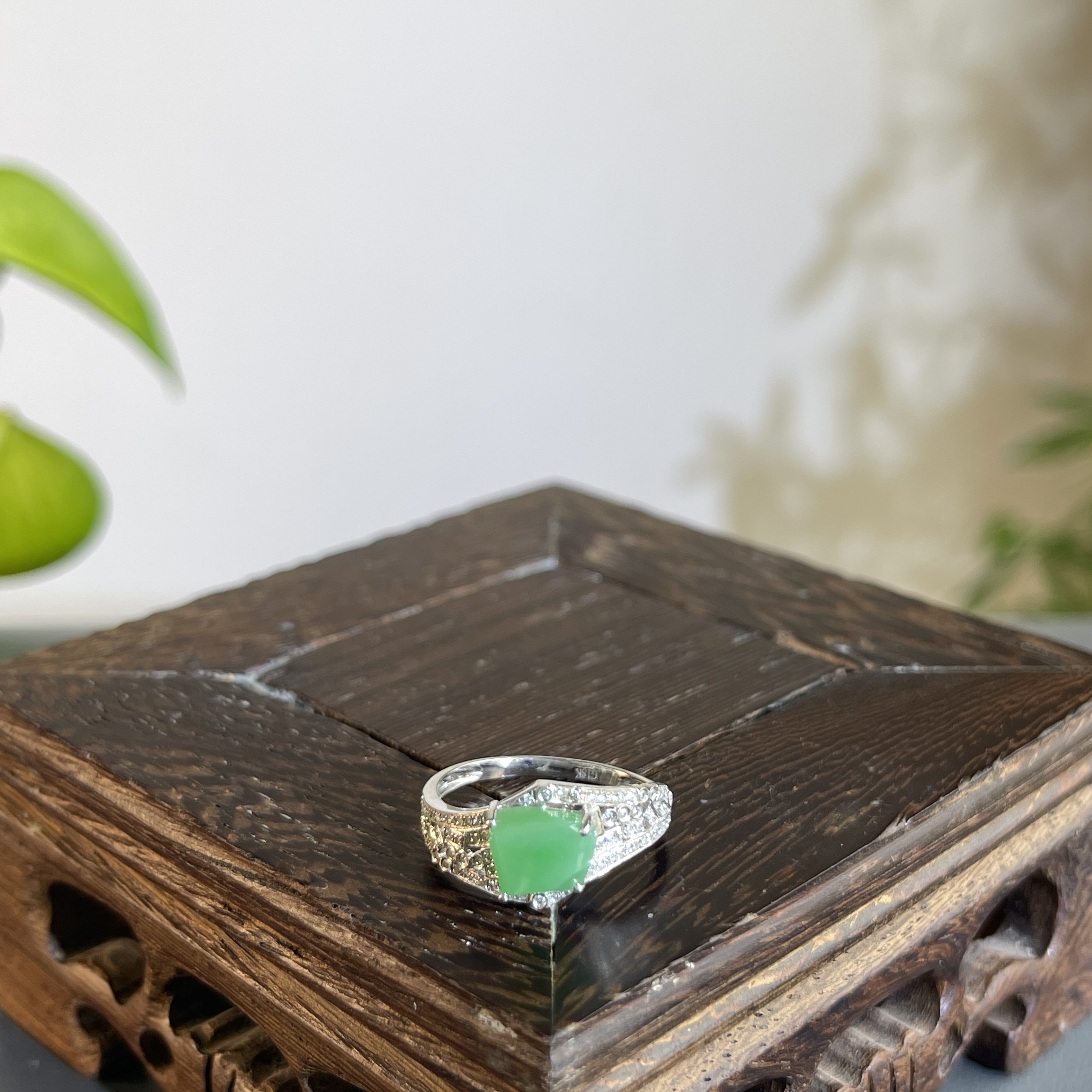 JTA17-203  天然翡翠缅甸A货 18K含钻镶嵌戒指14#