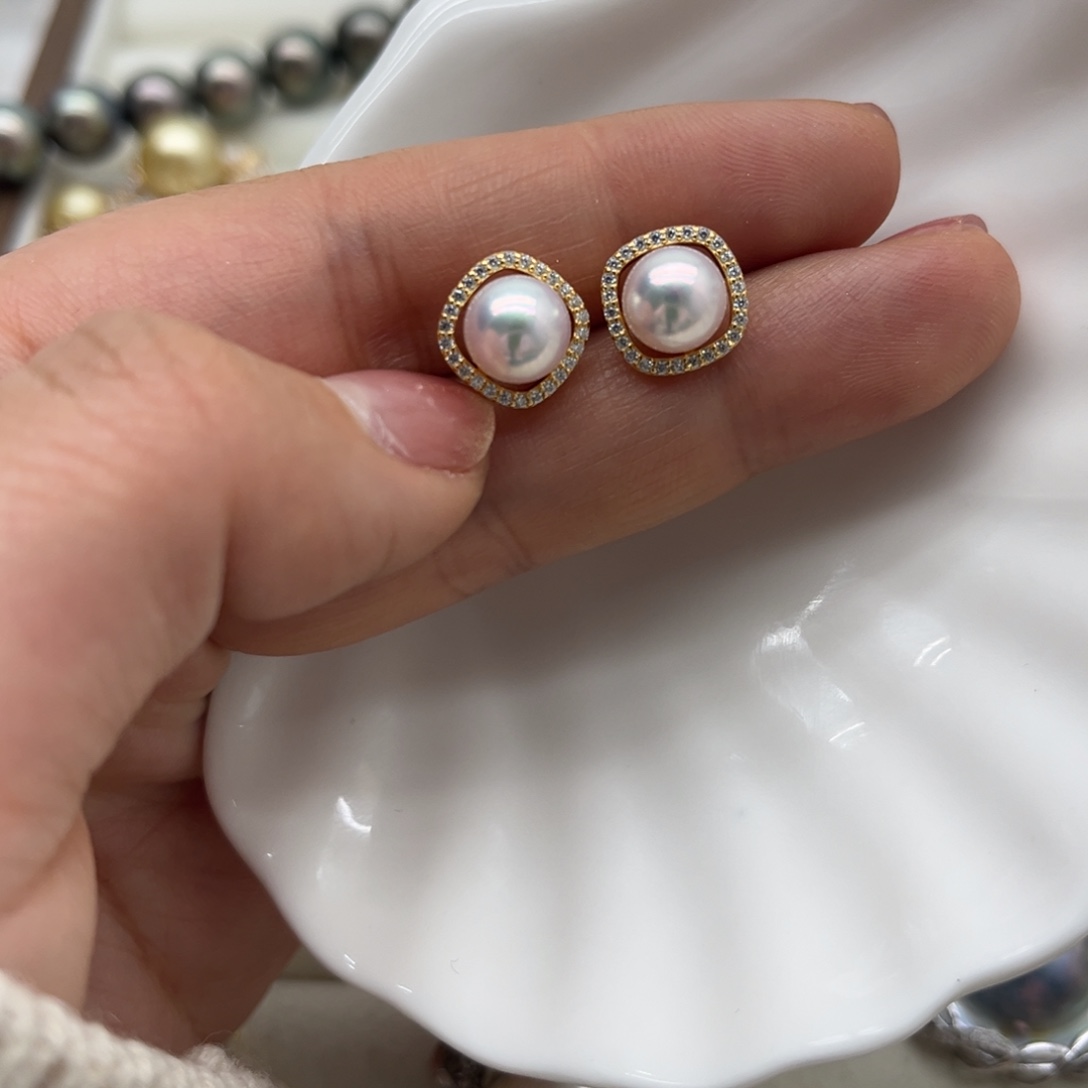 海水珍珠银S925镶嵌耳饰