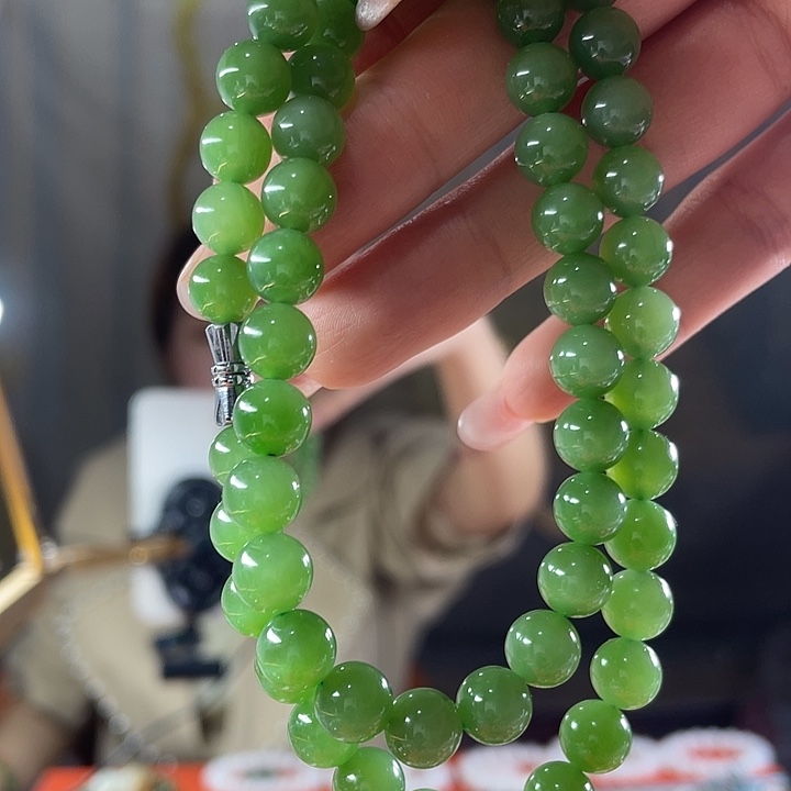 项链足银镶嵌和田玉（碧玉）