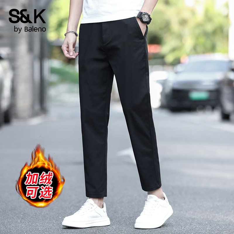 班尼路2025新款九分休闲裤男秋冬款轻奢直筒潮流加绒加厚裤子男士