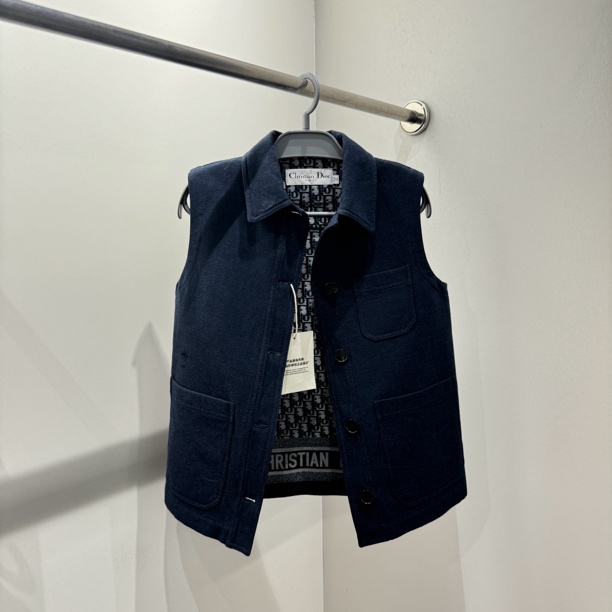 99新 DIOR/迪奥 bjq12/内里老花满印牛仔马甲 棉 34码