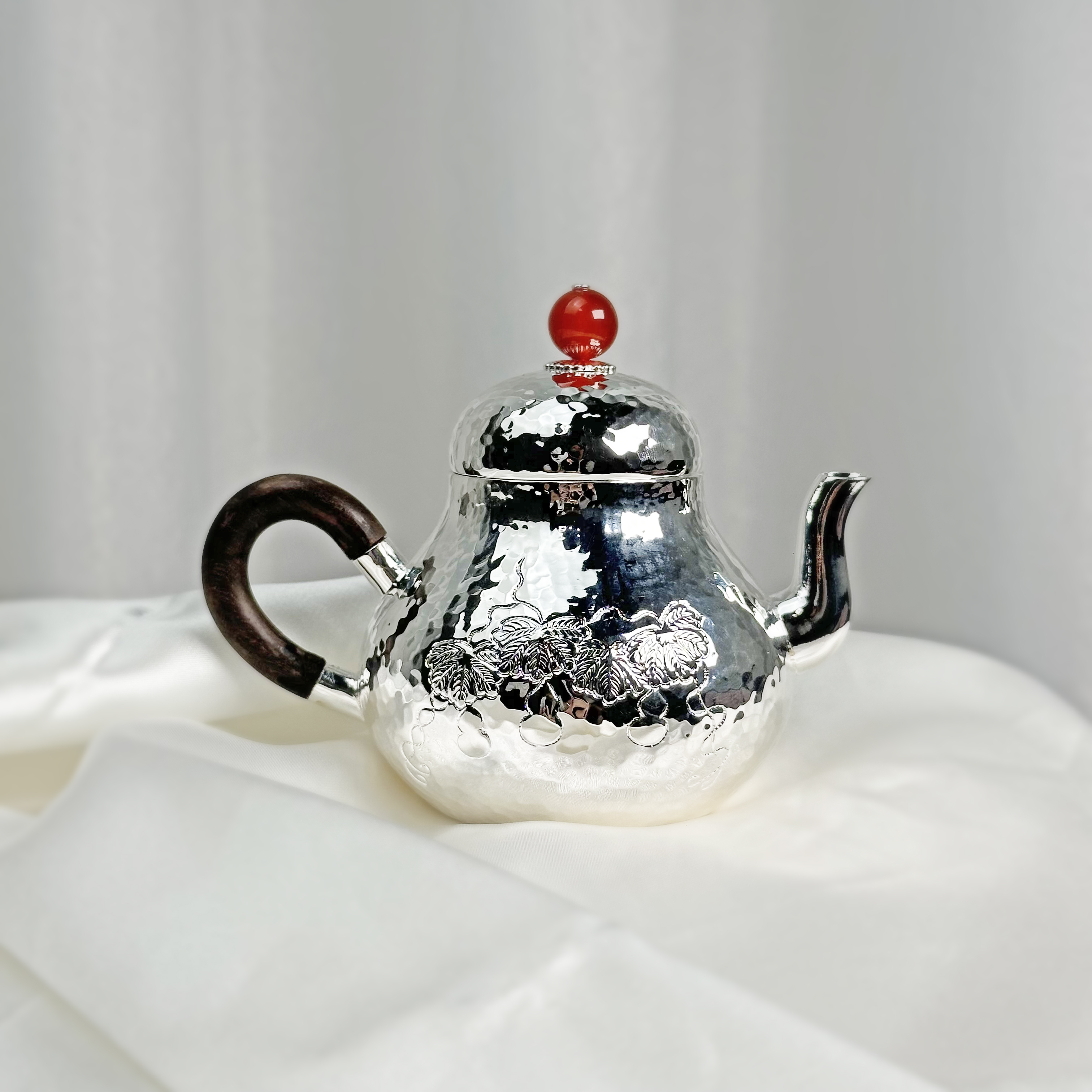 清货-手作檀木999梨型葫芦思婷银壶素面款家用泡