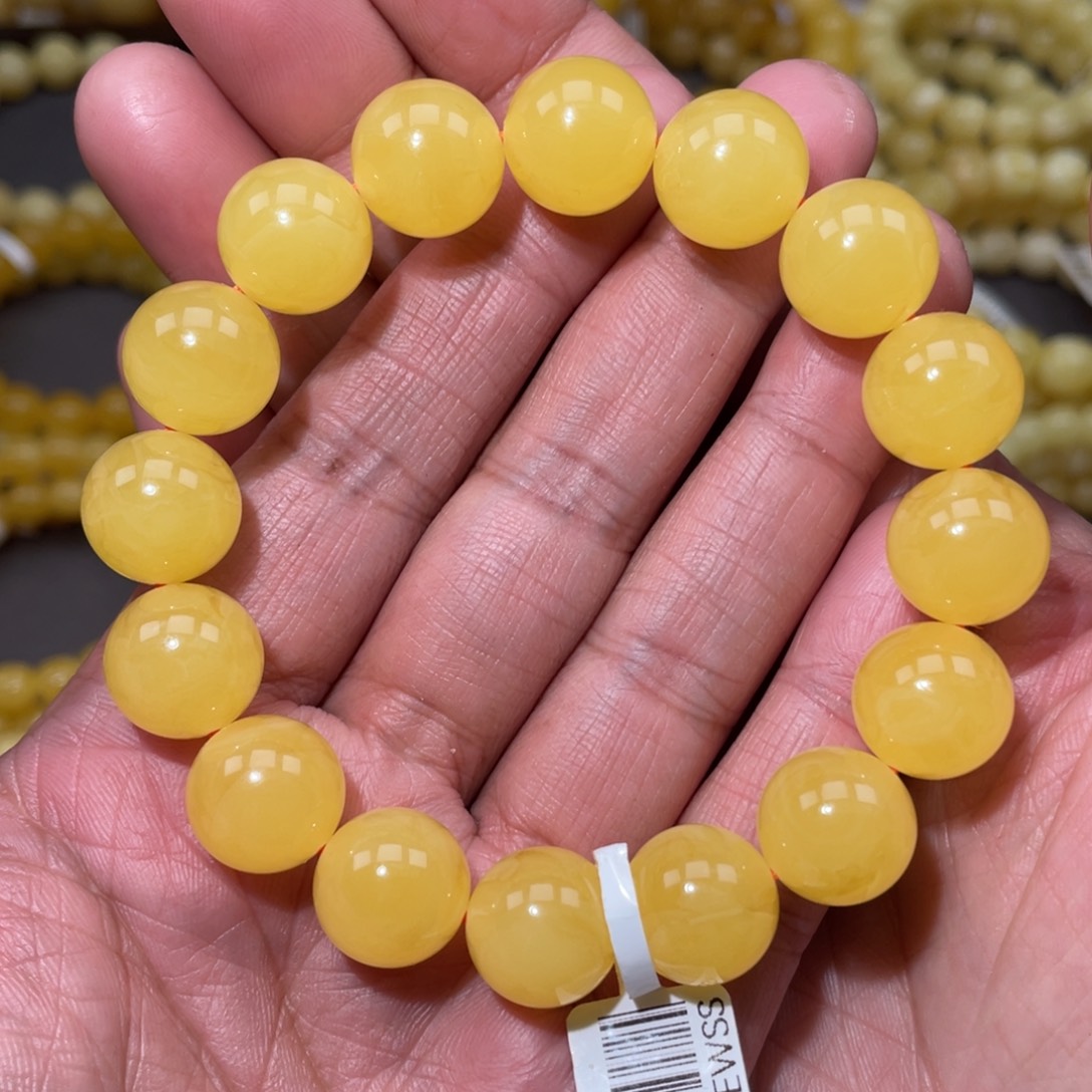 蜜蜡未镶嵌珠宝奇石14mm焦皮同料圆珠手串25