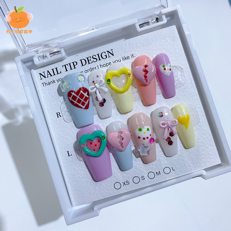 夏日多巴胺纯手工穿戴美甲马卡龙色系美甲美甲贴片成品穿戴甲