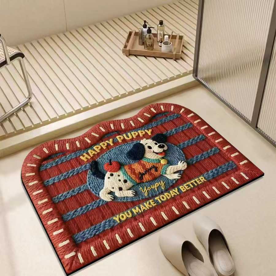 【60*90cm】美式风快乐小狗地垫硅藻泥浴室吸水防滑洗手间厨房脚垫