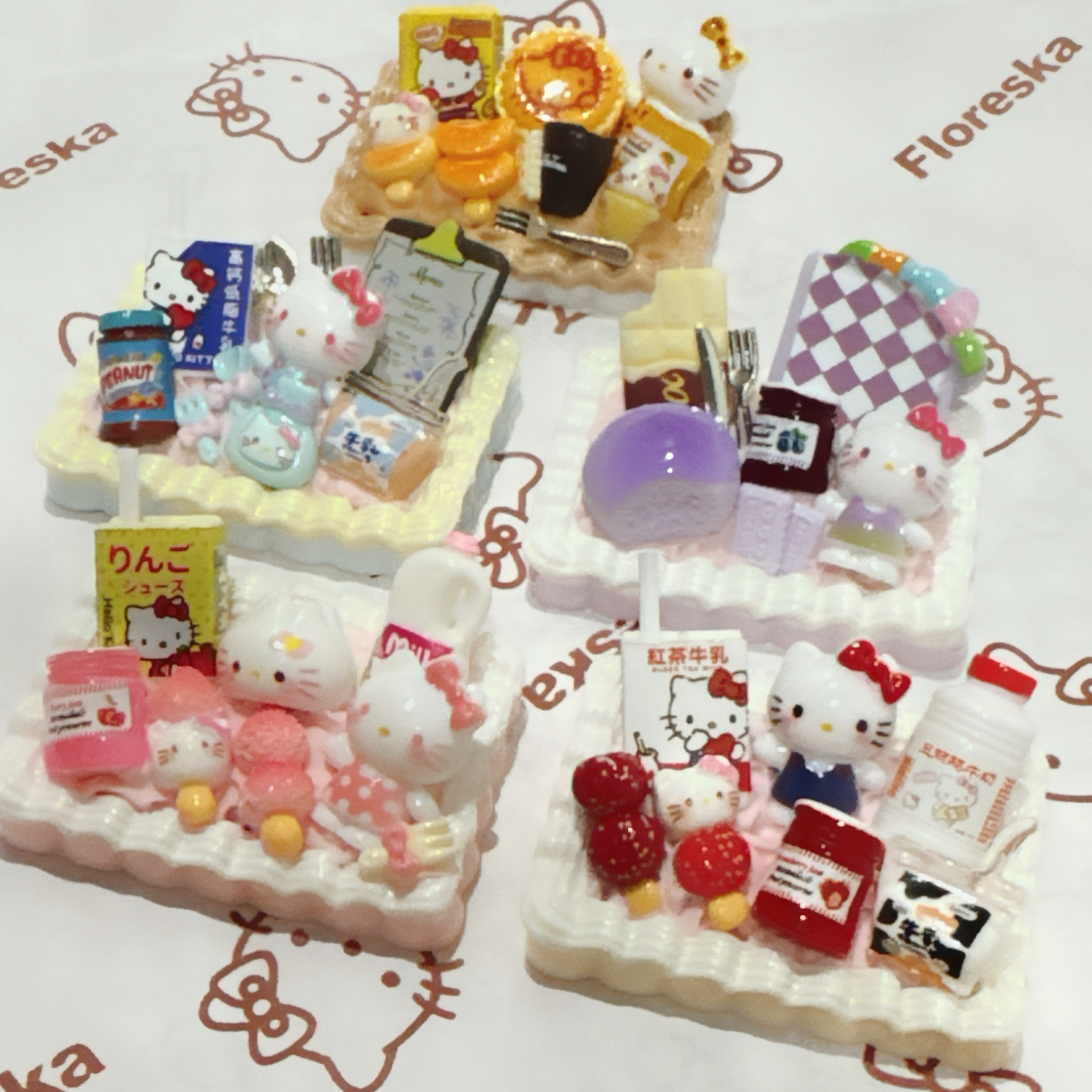 微缩食玩Kitty摆台DIY奶油胶材料包树脂可爱配件KT猫咪微缩装饰