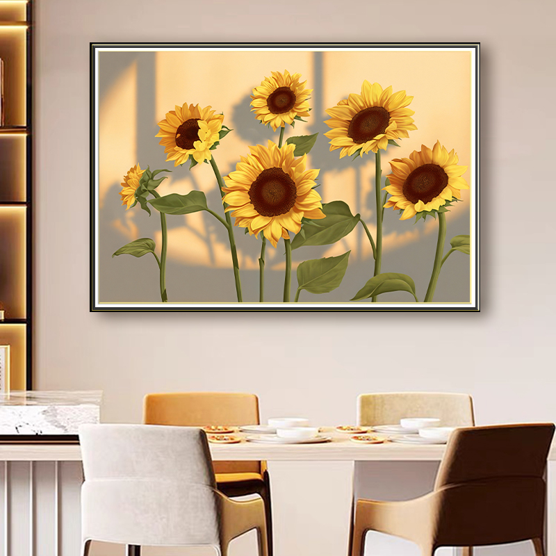 Y70钢化玻璃《向阳花》实物立体装饰画餐厅挂画卧室挂画客厅装饰画