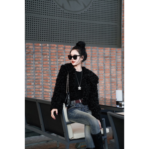 【茹哥】小众高级感时尚卷毛短款外套显瘦保暖上衣825